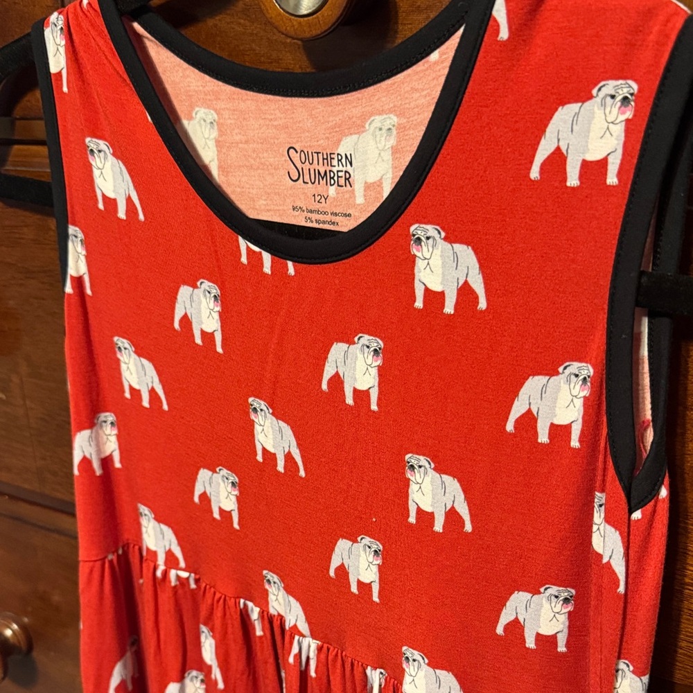 Red Bulldog Print Kids Dress